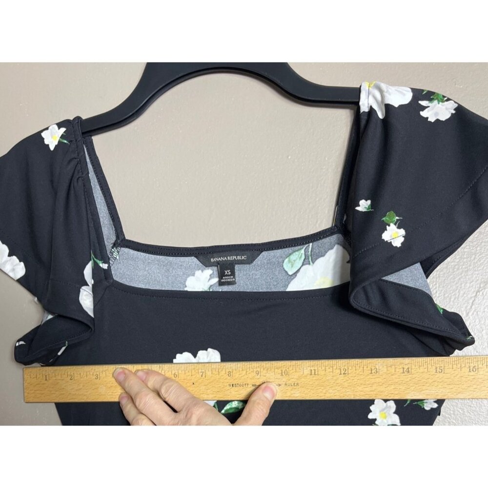 Banana Republic Dress A-line Midi Black Floral Whimsygoth Coquette Womens XS - Picture 6 of 8